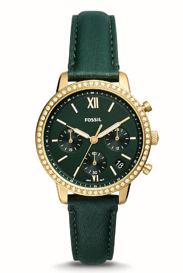 FOSSIL watch Jacqueline Golden phase solar green leather