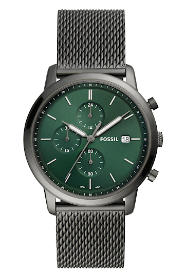 FOSSIL Minimalist Chronograph Green Milanese Mesh Watch