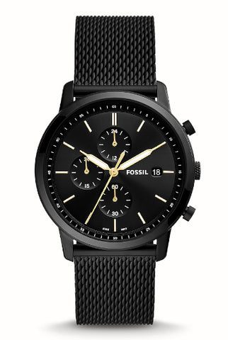 FOSSIL Minimalist Chronograph Black Milanese Mesh Watch