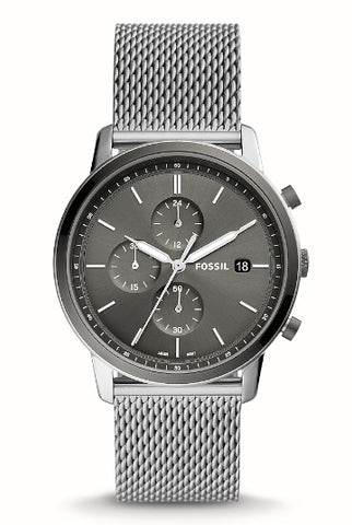 FOSSIL Minimalist Chronograph Gray Milanese Mesh Watch