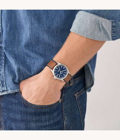 FOSSIL Minimalist chronograph leather watch Blue