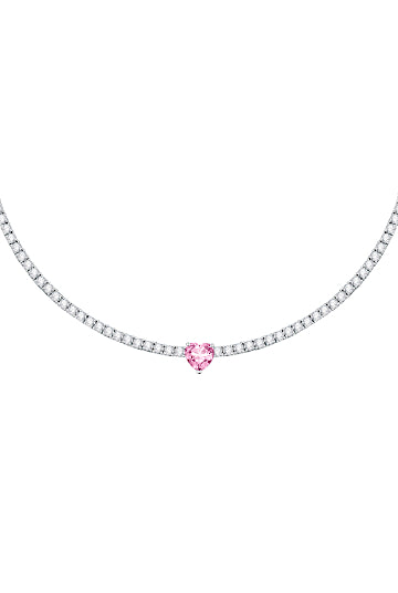 Chiara Ferragni Fairy Tale Necklace Rhodium Plated and Pink Crystal