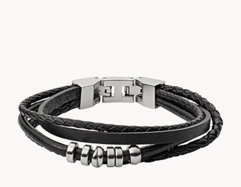 Bracelet FOSSIL cuir multi rangs noir