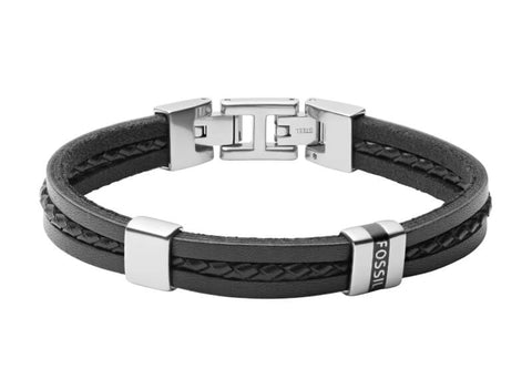 FOSSIL ESSENTIALS Multi-row black leather bracelet