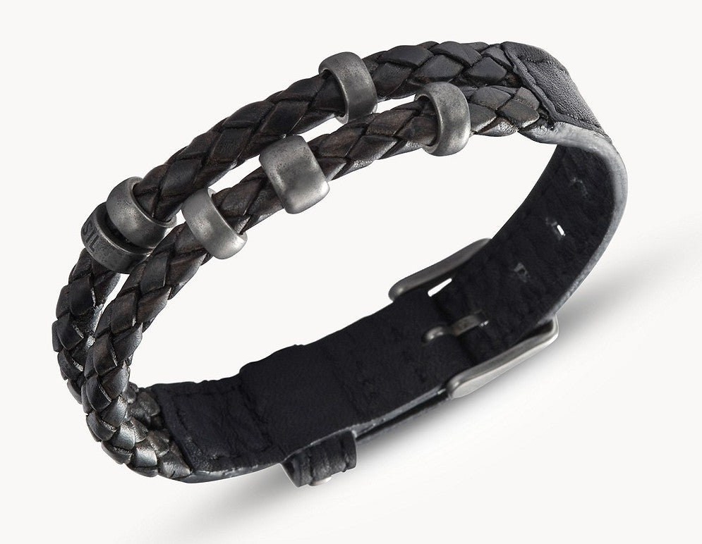 Bracelet FOSSIL cuir noir