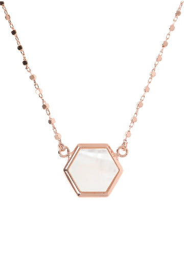 Bronzallure Alba white mother-of-pearl hexagonal necklace