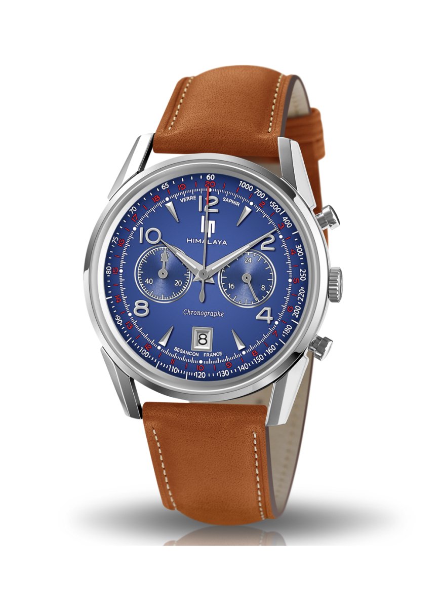 Montre LIP Himalaya Chronographe Acier Bleu Cuir camel - MONTRES -671597