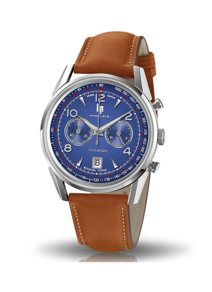 Montre LIP Himalaya Chronographe Acier Bleu Cuir camel - MONTRES -671597